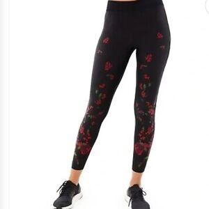 Ultracor Black Leggings with Red Floral Design